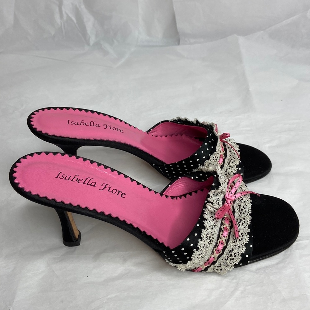 Isabella Fiore size 7 1/2 slipon black pink and white 3” heels excellent cond
